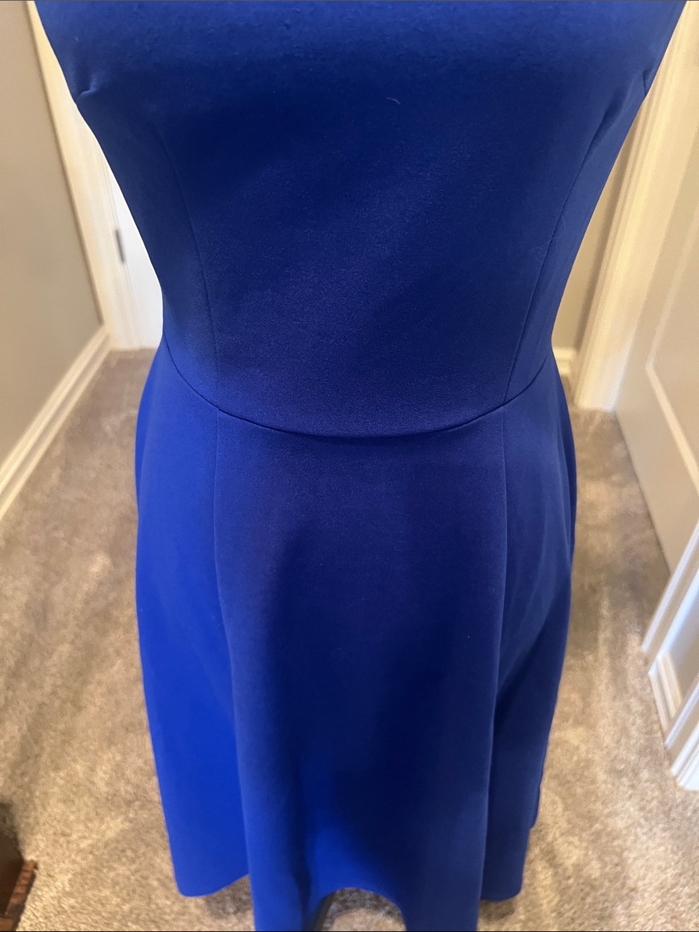 Elegant Cobalt Blue Midi Dress with Cap Sleeves - Picture 2 of 9
